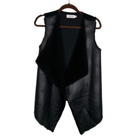 Velvet Graham Spencer Black Faux Leather Vest Women's Small Sherpa Lined - Picture 1 of 6